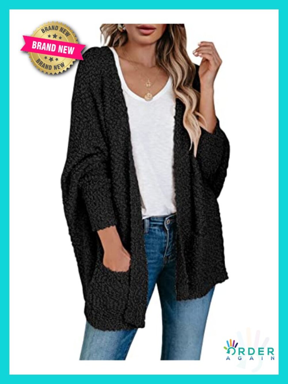 Oversized Chunky Popcorn Cardigan Batwing Sleeve Cozy Knit Sweater
